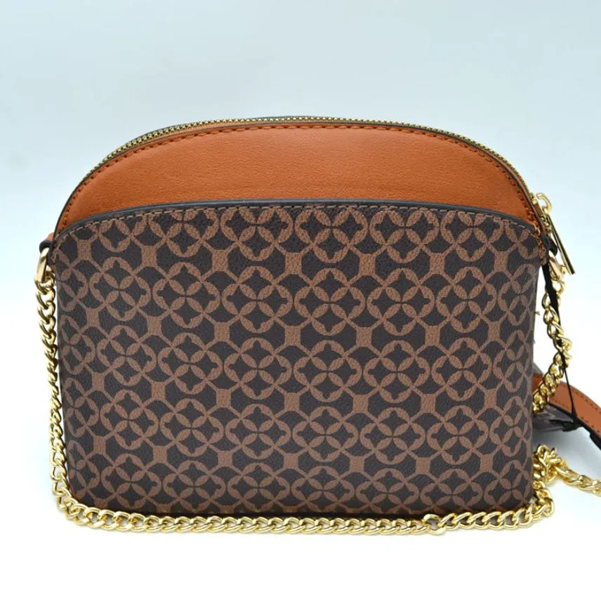 Monogram pattern chain crossbody bag - brown