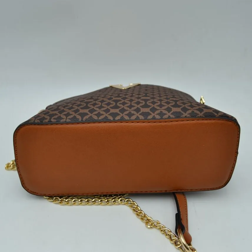 Monogram pattern chain crossbody bag - brown