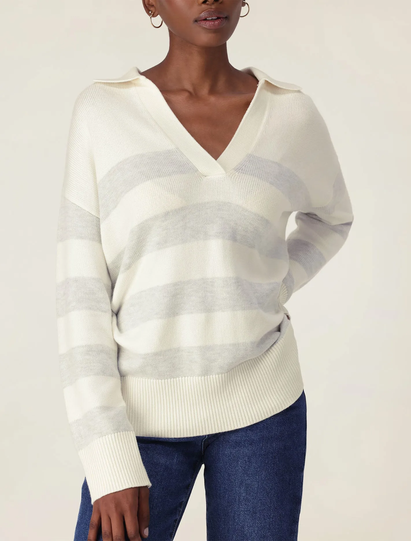 Nicole Striped Polo Collar Jumper