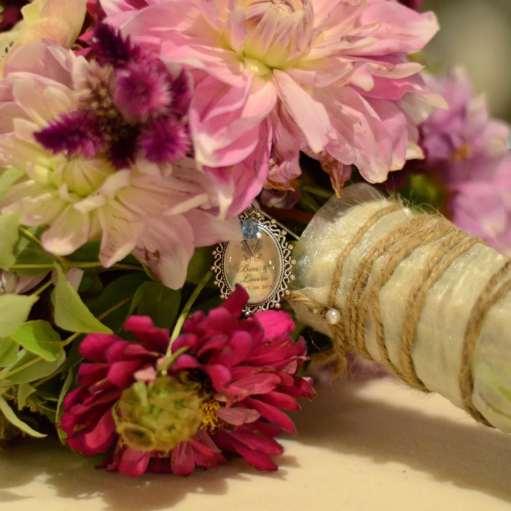 Personalized Wedding Bridal Bouquet Charm & Anniversary Bookmark