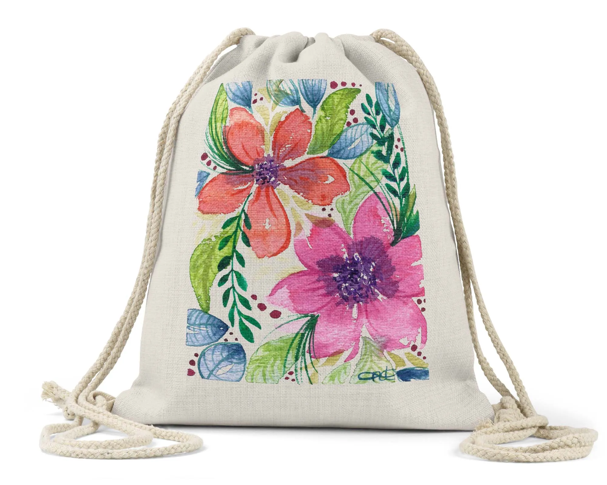 "Peach Fusion" - Linen Drawstring Bag