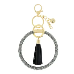 Rhinestone Wristlet Keyring Keychain with Tassel- Hematite