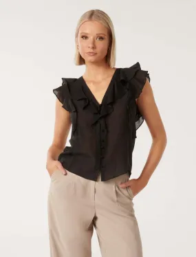 Roma Ruffle Button Through Blouse