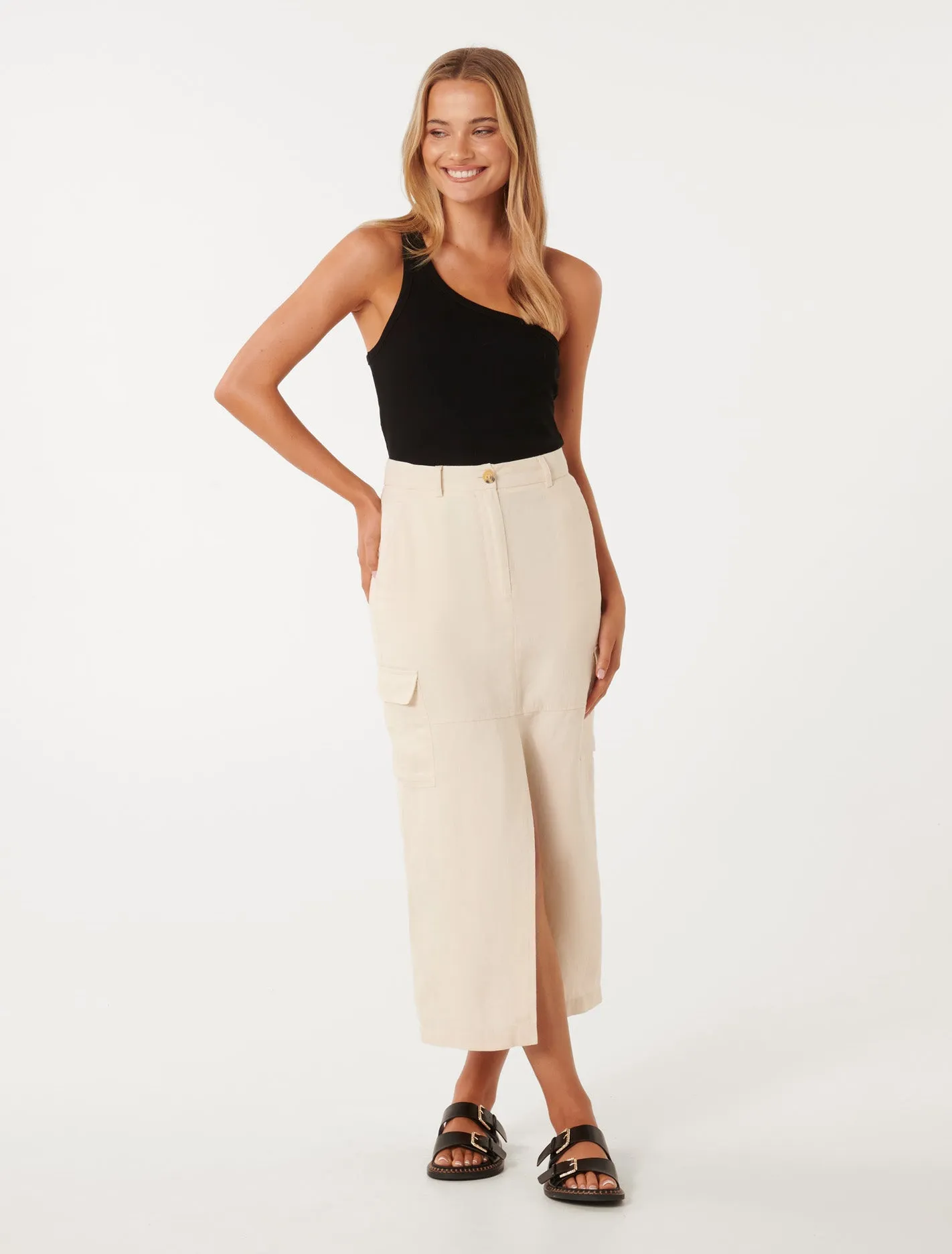 Ronnie Linen Cargo Midi Skirt