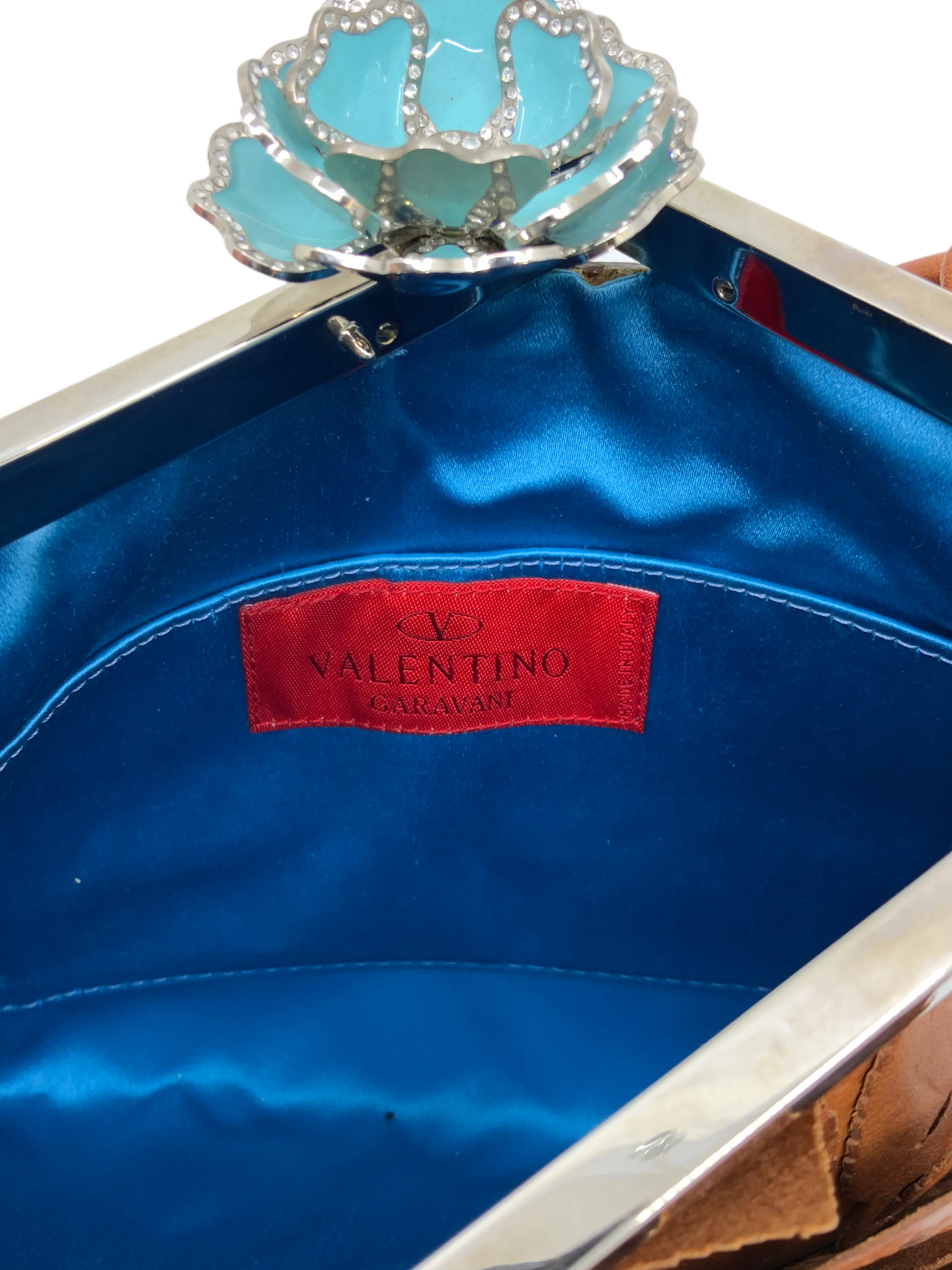 Valentino Leather Turquoise Rose Evening Bag